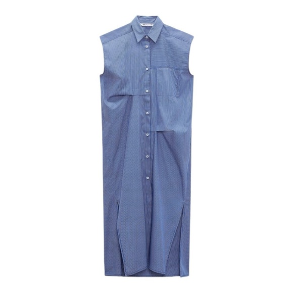 ZARA Blue Stripe Button Front Maxi Shirt Dress XS Oversized NWT - Picture 10 of 14